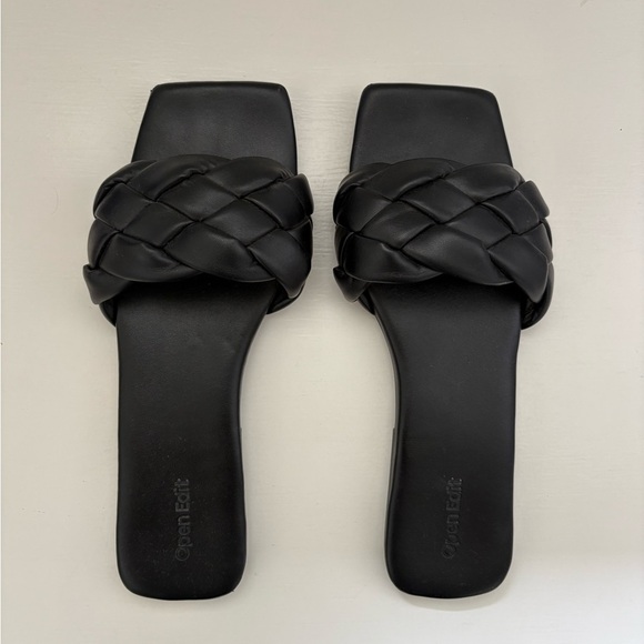 Open Edit Black Braided Women's Sandals - Picture 1 of 5